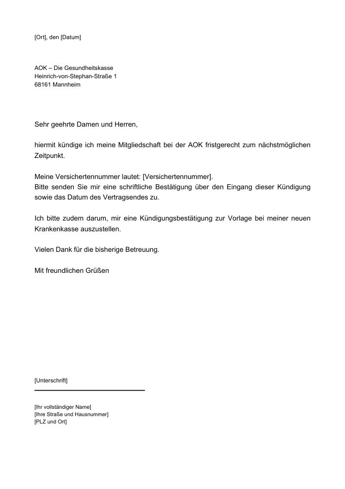 AOK Kündigung
