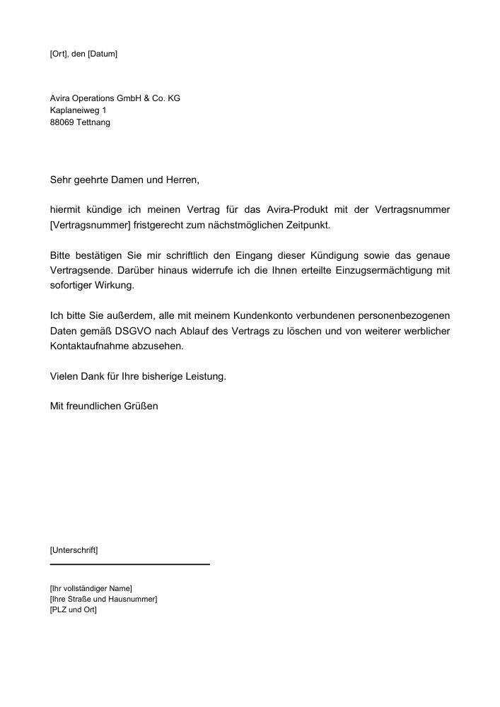 Avira Kündigung