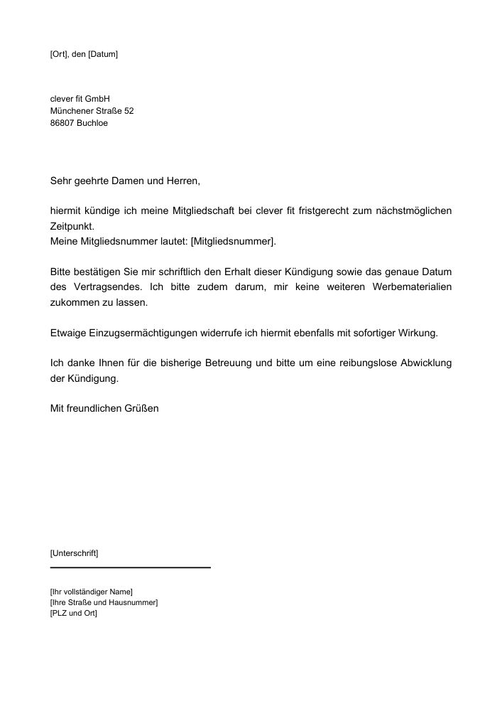 Clever fit Kündigung