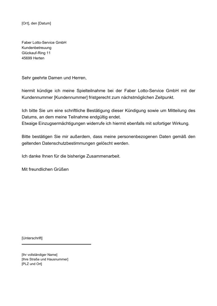 Faber Lotto Kündigung