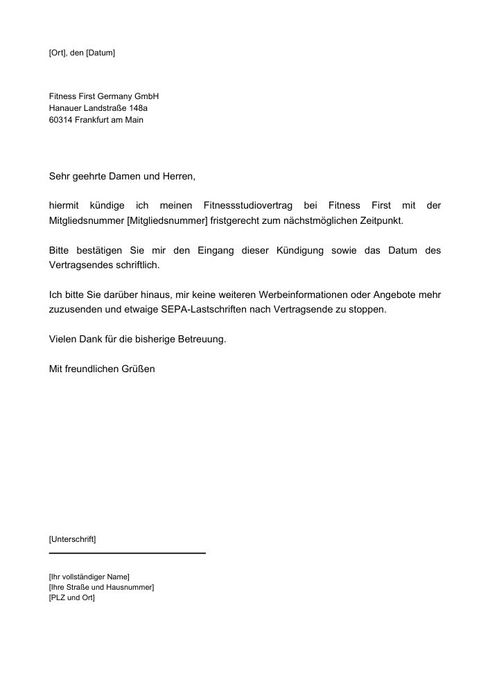 Fitness First Kündigung