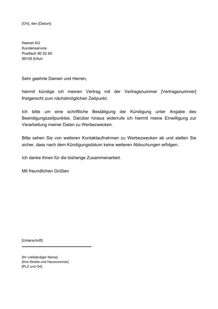 freenet Kündigung