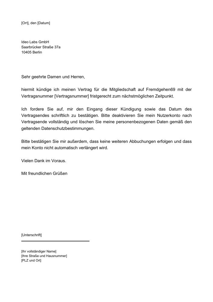 Fremdgehen69 Kündigung