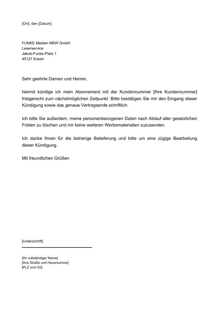 Funke direkt Kündigung