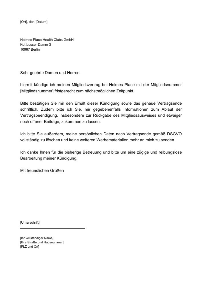 Holmes Place Kündigung
