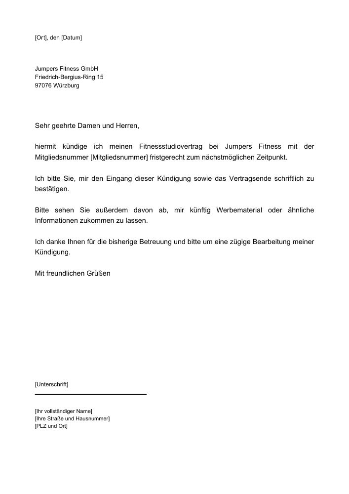 Jumpers Fitness Kündigung