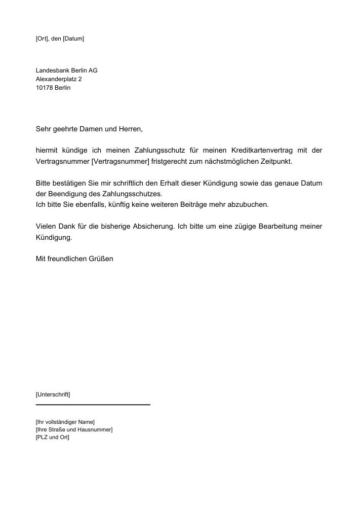LBB Zahlungsschutz Kündigung