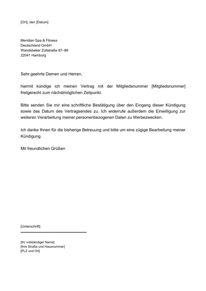 Meridian Spa Kündigung