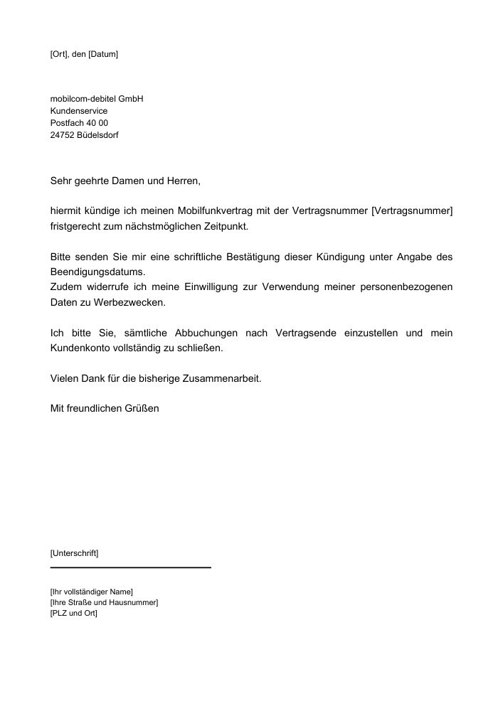 mobilcom-debitel Kündigung