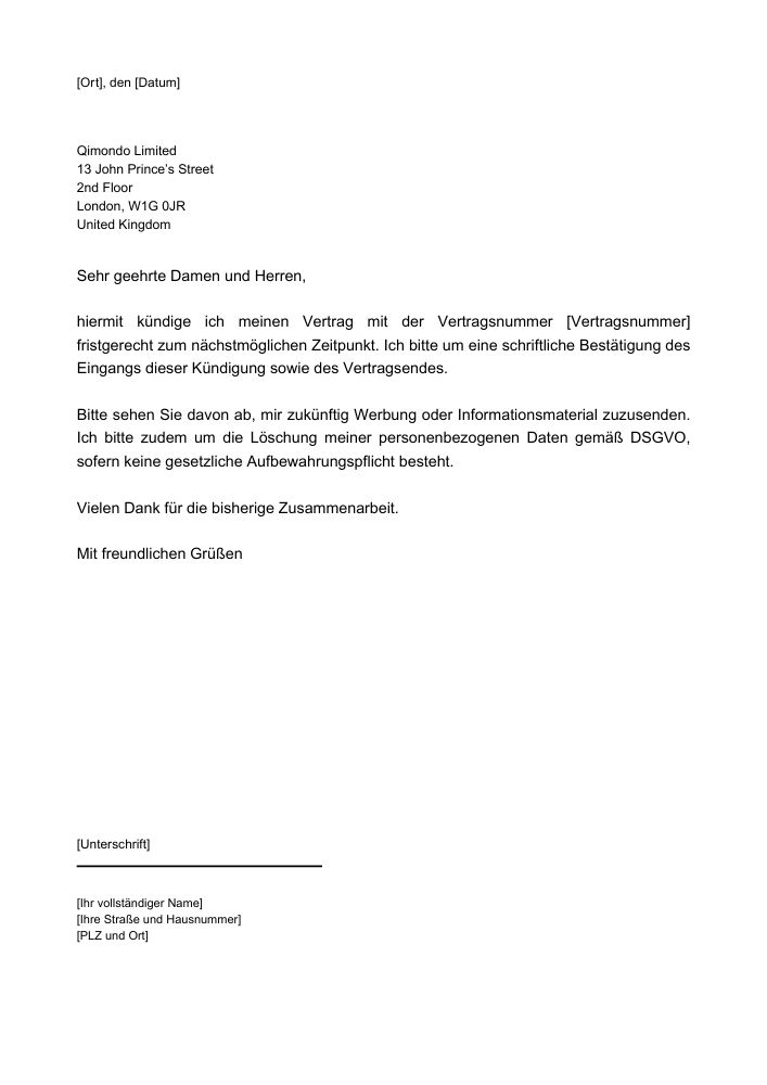 Qimondo Limited Kündigung