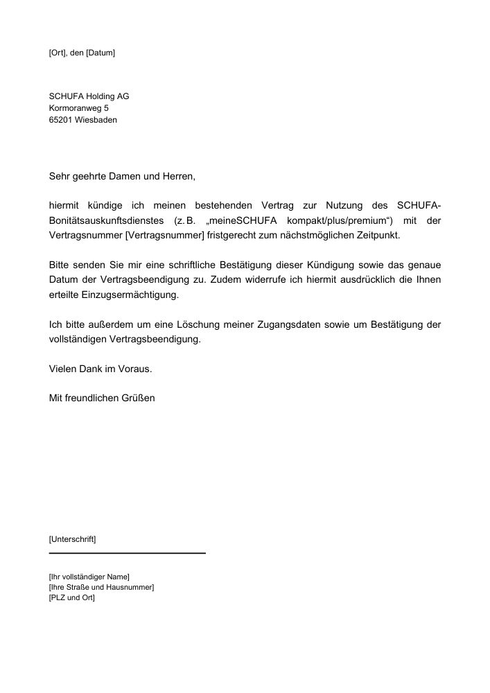 SCHUFA Kündigung