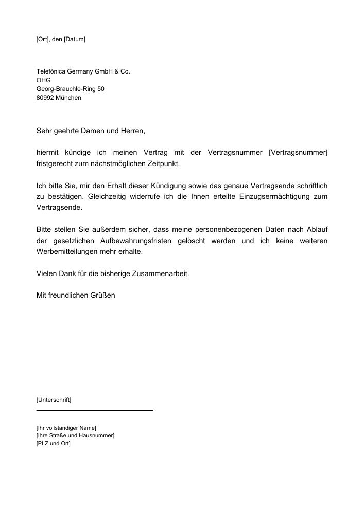 Telefónica Germany GmbH & Co OHG Kündigung