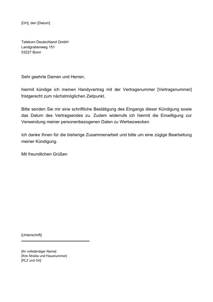 Telekom Handyvertrag Kündigung